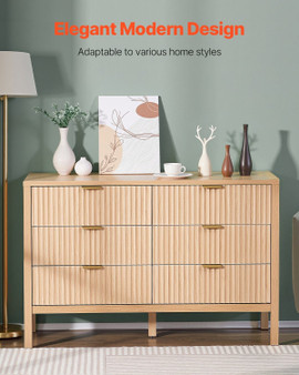 6 Fluted Drawer Dresser, Wooden Chest of Drawers with Sliding & Anti-tip Device, Modern Minimalist  E415-XDBLKCTJ2L6CDWDYQ001V0
