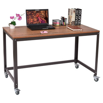 Industrial Modern Steel Frame Wood Top Computer Desk with Locking Wheels Q280-WTPLDOW4589381