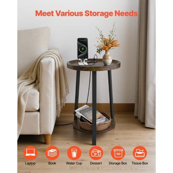 End Table, 2-Tier Round Side Table with Open Storage Shelves, Modern Nightstand Bedside Desk with U E415-TYBZYXTMKFS2TNMPG001V1