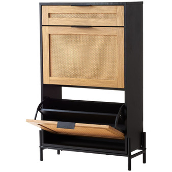 Rattan Shoe Cabinet, Narrow Shoe Storage Organizer with 2 Flip Rattan Drawers & 1 Slide Drawer, Met E415-FCTBXJ2C1XC2W8YCYV0