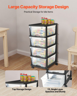 Plastic Storage Drawers Cart, 4 Drawers Storage Organizer with Wheels, Rolling Closet Organization  E415-CWCT1SLJL4G13PBKB001V0