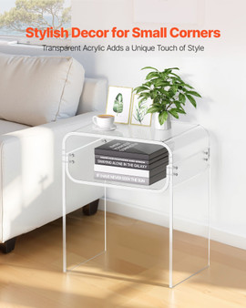 Acrylic Side Table, 2 Tiers Clear Bedside Table with Storage Shelf, Modern Rectangle Acrylic End De E415-YKLZYCXXBZCZVRCD6001V0