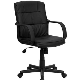 Black Mid-Back Polyurethane & Leather Office Chair with Nylon Arms Q280-FFMBLOCNA70
