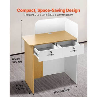 Reception Desk, 31.5 inch Rectangular Front Counter Table, Modern Office Reception Desk with LED Li E415-YBQTBSMSJXDLHVT0N001V9