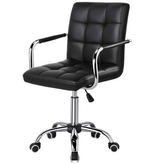 Modern Mid-Back Black Faux Leather Office Chair with Removable Arms Q280-BMDHETU747842