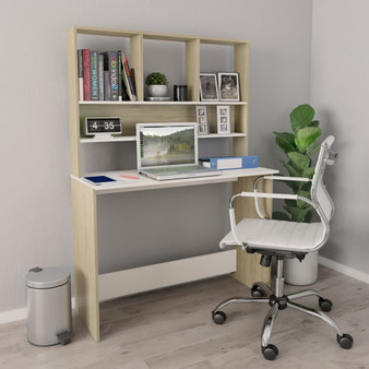 Desk White and Sonoma Oak Engineered Wood 43.3x17.7x61.8 in Desk A949-800392