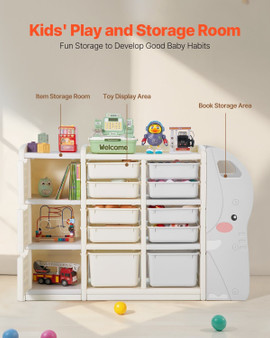 Kids Toy Storage, 4-Tier Elephant-Shape Toy Storage Organizer with 10 Plastic Movable Bins, Kids Cu E415-DGNKFSWJSNXSAO11S001V0