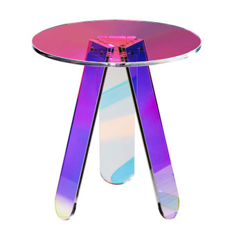 Round Iridescent Side Table, Acrylic End Table, Clear Rainbow Acrylic Coffee Table for Drink, Food, E415-YKLBZYXXCSDGZR4CHV0