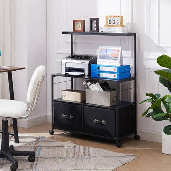 Industrial Modern Black Metal Wood Printer Stand File Cabinet w/ Fabric Drawers Q280-BLVFCSP7493925814