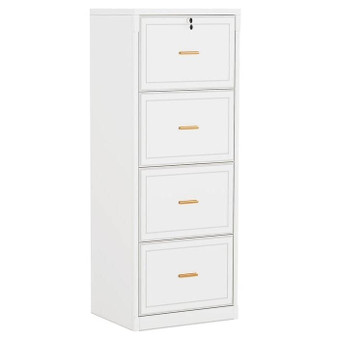 Vertical File Cabinet in White Wood Finish with 4 Lockable Storage Drawers Q280-WHYUR785576