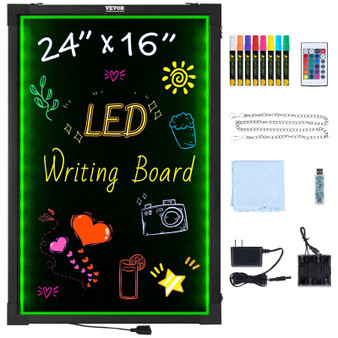 LED Message Writing Board, 24"x16" Illuminated Erasable Lighted Chalkboard, Neon Effect Menu Sign B E415-LEDSXLYB16X2G2DYIV5