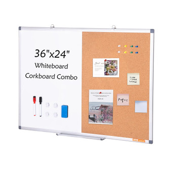  36"x 24" Whiteboard & Cork Board Combo with Aluminum Frame  2-in-1 Magnetic Dry Erase Bulletin Boa E415-RMB36X24BBRM12MTFV0