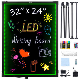 LED Message Writing Board, 32"x24" Illuminated Erasable Lighted Chalkboard, Neon Effect Menu Sign B E415-LEDSXLYB32X2D2GAPV5