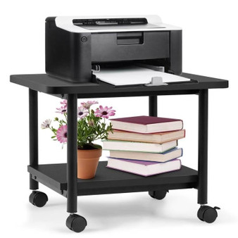 Black Multipurpose 2-Tiered Mobile Wheeled Printer Cart Stand Q280-BLWH5909