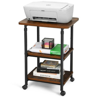 Brown/Black Multifunction Adjustable Height 3-tier Printer Stand on Wheels Q280-MTRN5909