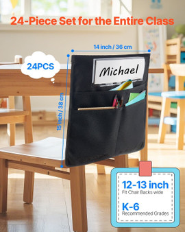 Chair Pockets for Classroom, 24 Pack, 14 x 15 Inches Chairback Buddy Pocket with Name Tag, Back of  E415-YHSNHS15YC24XO3VL001V0
