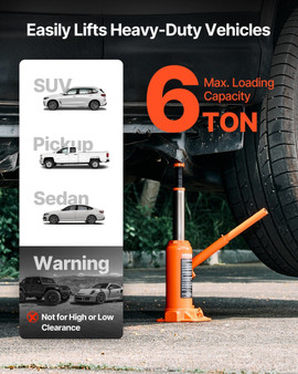 Hydraulic Bottle Jack, 6 Ton (13227.6 lbs) Capacity, 7.7-14.8 Inch Lifting Range, Heavy Duty Welded E415-SDPSQJD6TZJS1SOMD001V0