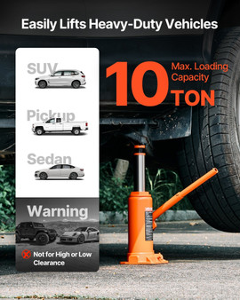 Hydraulic Bottle Jack, 10 Ton (22046 lbs) Capacity, 9.3-18.5 Inch Lifting Range, Heavy Duty Welded  E415-SDPSQJD10TZJBTEZP001V0