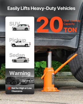 Hydraulic Bottle Jack, 20 Ton (44092 lbs) Capacity, 8.9-17.1 Inch Lifting Range, Heavy Duty Welded  E415-PSQJDCSSDS20AUFBY001V0