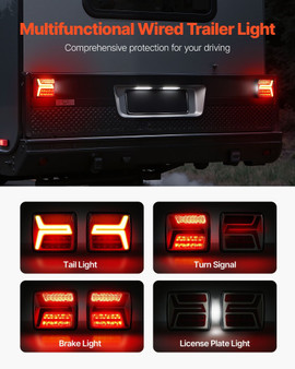Trailer Lights, 2PCS 12V Square Magnetic LED Trailer Tail Lights Kit with Stop Brake Turn Tail Lice E415-YXTCDFX2WD0CCYUKZ001V9
