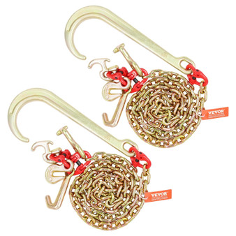 J Hook Chain, 2PCS 5/16" x 6' G80 15" Long Shank J Hook Tow Chain with RTJ Cluster Hook & Grab Hook E415-RTJGTLMGDX2JFH5FDV0