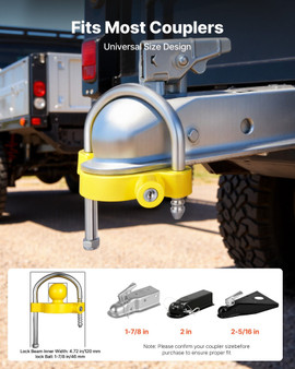 Trailer Hitch Lock Kit, Fits for 1-7/8 in, 2 in, 2-5/16 in Couplers, Heavy-Duty Anti-Theft Trailer  E415-CZSOHSDUX178O5DO4001V0