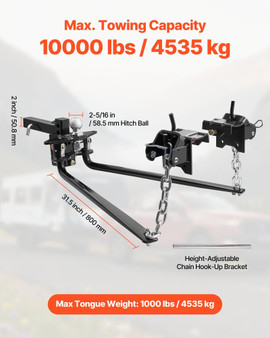 Weight Distribution Hitch, 10000 lbs Max Towing & 1000 lbs Max Tongue, Weight Distributing Hitches  E415-WYBKZTCG2516L7SF8001V0