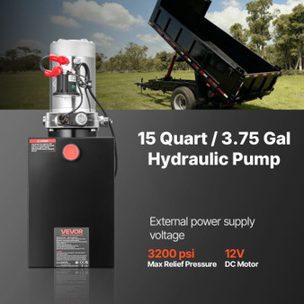 15 Quart Hydraulic Power Unit, Single Acting Dump Trailer Pump, 3200 PSI Max Relief Pressure & 0.91 E415-12VDZYFXJSYXA6CFY001V9
