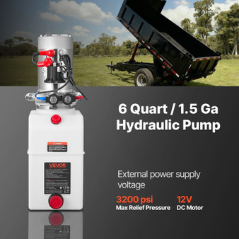 6 Quart Hydraulic Power Unit, Double Acting Dump Trailer Pump, 3200 PSI Max Relief Pressure & 0.91  E415-12VSZYSLXCZYG6WIF001V9