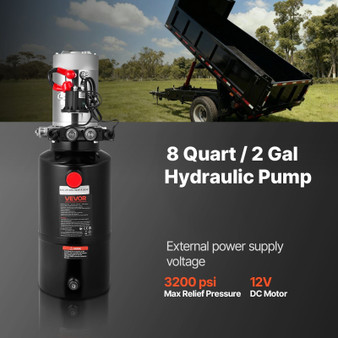8 Quart Hydraulic Power Unit, Double Acting Dump Trailer Pump, 3200 PSI Max Relief Pressure & 0.91  E415-12VSZYYXJSYX1FV09001V9