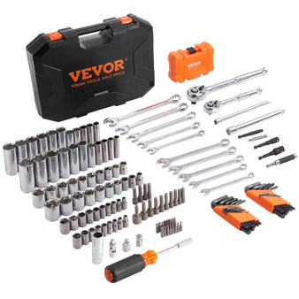 Mechanics Tool Set and Socket Set, 1/4" and 3/8" Drive Deep and Standard Sockets, 145 Pcs SAE and M E415-JXGJTZ1438SAEUVL7V0