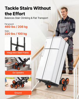 Stair Climbing Cart, 220 lbs Stair-Climbing Capacity, Heavy-Duty Folding Trolley Cart with Telescop E415-ZXTCSPLCLSKH7RCTY001V0