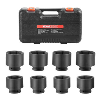 Axle Nut Impact Socket Set, 3/4" Drive 6-Point 8-Piece SAE Spindle Nut Socket Set, CR-MO Heat Treat E415-ZLMTTCZLM346MJT45V0