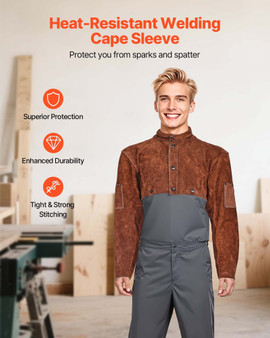 Leather Welding Cape Sleeve, Heavy Duty Flame Resistant Cowhide Safety Cape Sleeves for Men Women,  E415-DPKDPKNPMM006BNFA001V0