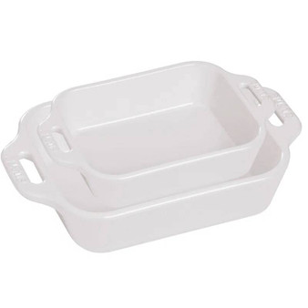 2 Piece Ceramic Stoneware Bakeware Casserole Dish Set in White Q280-WCRDBS49582736