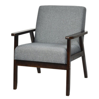Retro Modern Classic Grey Linen Wide Accent Chair with Espresso Wood Frame Q280-GRYU7691