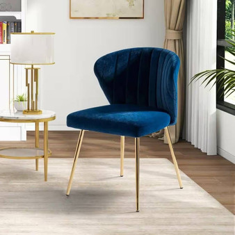 Navy Blue Velvet Upholstered Wingback Accent Side Chair w/ Gold Metal Legs Q280-NBLVTWBC913527648