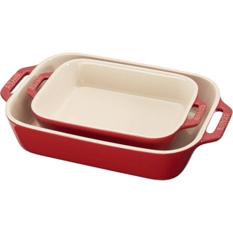 2 Piece Ceramic Stoneware Baking Dish Set in Cherry Red / Ivory Q280-CRBDSW49581736