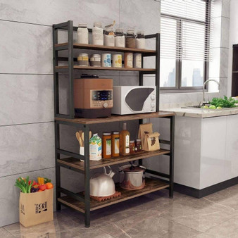 Industrial Modern Kitchen Bakers Rack Brown Woodgrain Sturdy Metal Frame Q280-TFTKBRH1159362718