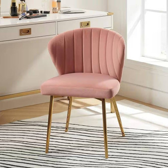 Pink Velvet Upholstered Wingback Accent Side Chair with Gold Metal Legs Q280-PLVTWSC9135793412