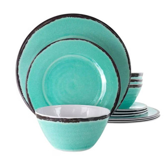 12-Piece Melamine Plates Bowls Dinnerware Set in Turquoise Blue - Service for 4 Q280-TPLMDS29014725836