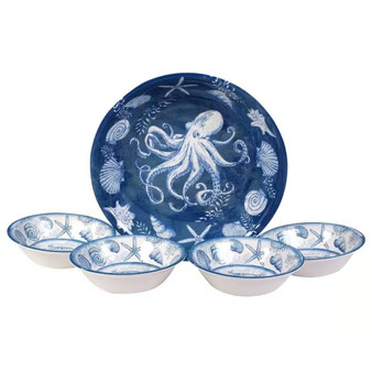 5-Piece Starfish Sea Shells Octopus Beach Dinner Bowl Set in Blue and White Q280-ODPSMB3882142563