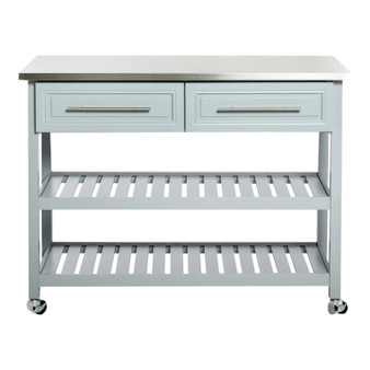 Light Gray Rolling Kitchen Island 2 Drawers Storage with Stainless Steel Top Q280-LGTC2849