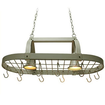 Rustic 2 Light 10 Hook Ceiling Mounted Hanging Pot Rack in Slate Gray Q280-EDSG1216