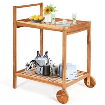 Solid Wood Rolling Serving Cart Kitchen Island with Bottom Shelf Q280-TRKSCL6928347