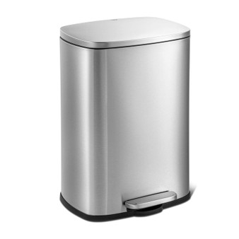 13 Gallon Brushed Stainless Steel Kitchen Trash Can with Step Open Lid Q280-BRSTLSTRC1936745