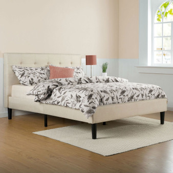 Queen size Taupe Beige Upholstered Platform Bed Frame with Headboard Q280-UPQT519815