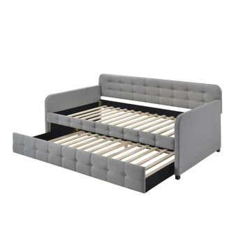 Gray Tufted Polyester Linen Twin Daybed with Trundle Q280-STWTB0909