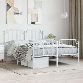 Bed Frame White Powder-Coated Steel 53.1 x 74.8 in Bed Frame A949-373953