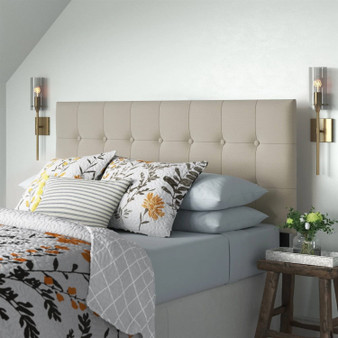 King Button-Tufted Headboard in Light Grey Beige Taupe Upholstered Fabric Q280-KIBUTGHDWG112493
